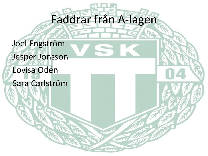 Faddrar från A-lagen Joel Engström Jesper Jonsson Lovisa Odén Sara Carlström 