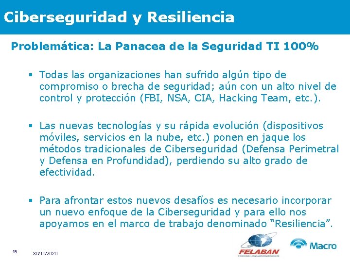 Ciberseguridad y Resiliencia Problemática: La Panacea de la Seguridad TI 100% § Todas las