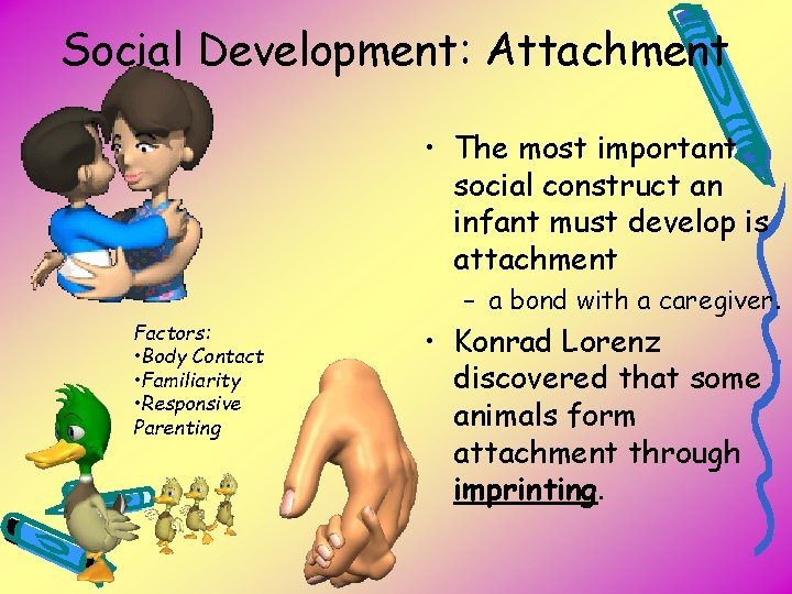 Social Development: Attachment • The most important social construct an infant must develop is