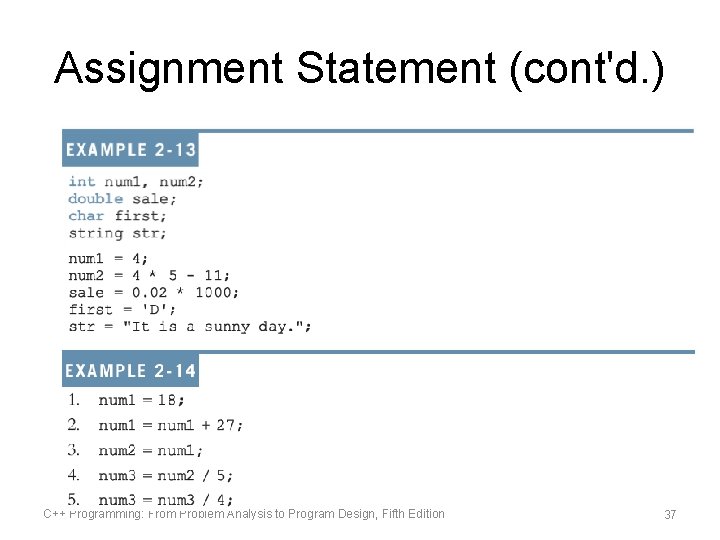 Assignment Statement (cont'd. ) C++ Programming: From Problem Analysis to Program Design, Fifth Edition