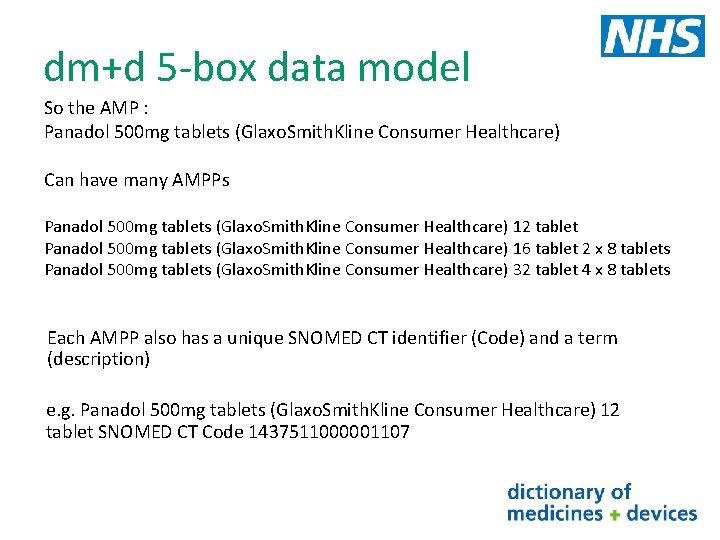 dm+d 5 -box data model So the AMP : Panadol 500 mg tablets (Glaxo.