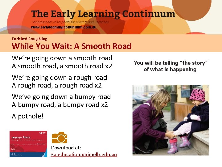 www. earlylearningcontinuum. com. au Enriched Caregiving While You Wait: A Smooth Road We’re going