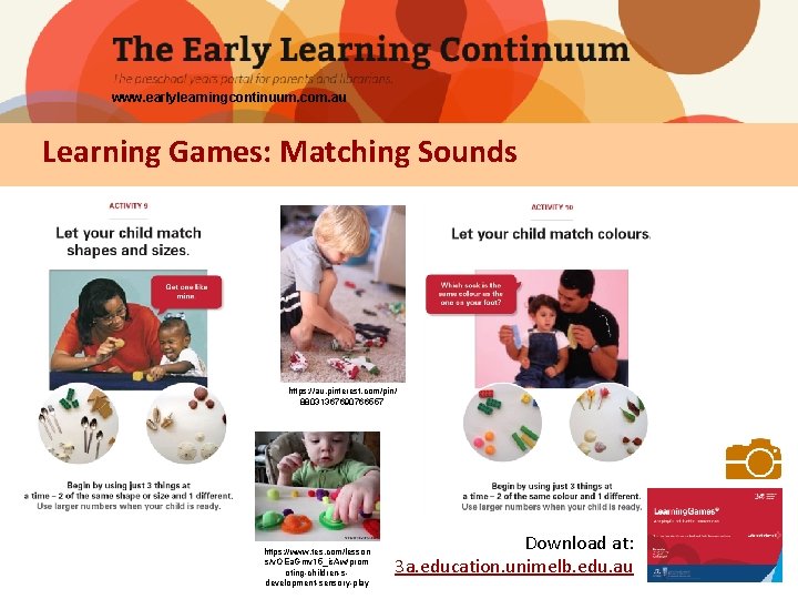 www. earlylearningcontinuum. com. au Learning Games: Matching Sounds https: //au. pinterest. com/pin/ 88031367690766557 https: