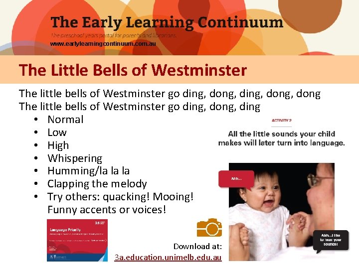 www. earlylearningcontinuum. com. au The Little Bells of Westminster The little bells of Westminster