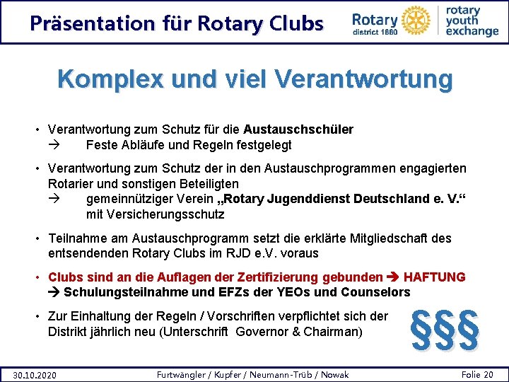 Präsentation für Rotary Clubs Komplex und viel Verantwortung • Verantwortung zum Schutz für die