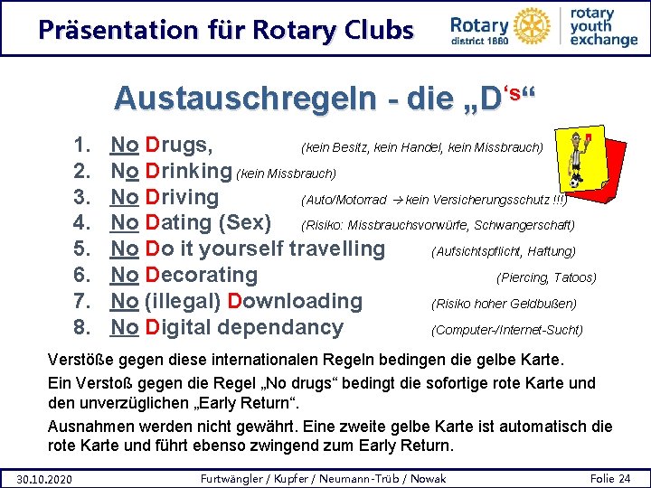 Präsentation für Rotary Clubs Austauschregeln - die „D‘s“ 1. 2. 3. 4. 5. 6.