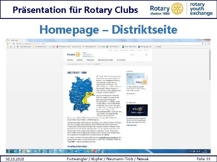 Präsentation für Rotary Clubs Homepage – Distriktseite 30. 10. 2020 Furtwängler / Kupfer /