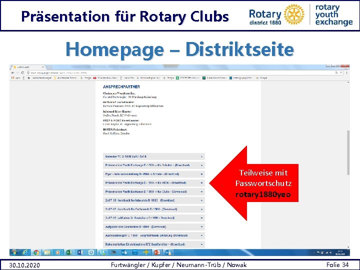 Präsentation für Rotary Clubs Homepage – Distriktseite Teilweise mit Passwortschutz rotary 1880 yeo 30.