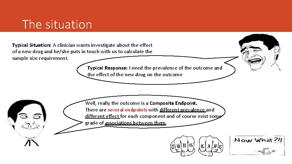 The situation Typical Situation: A clinician wants investigate about the effect of a new