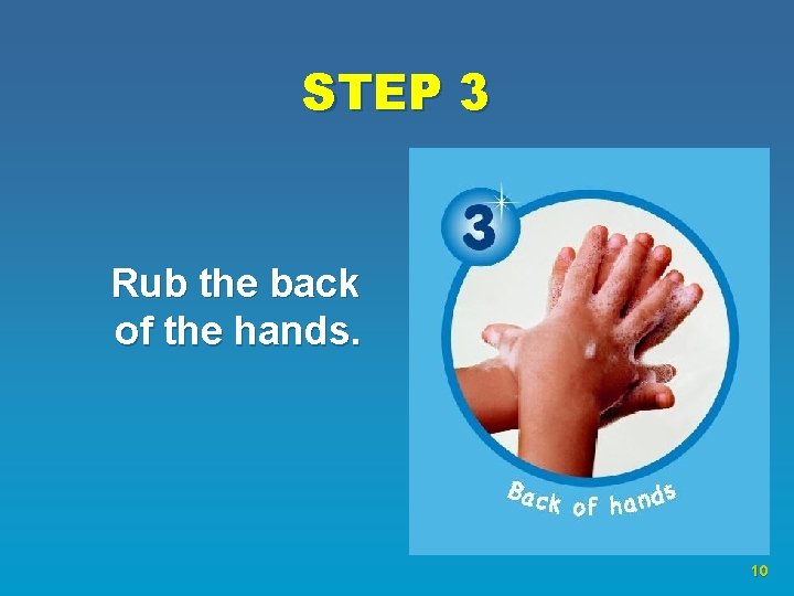 STEP 3 Rub the back of the hands. 10 