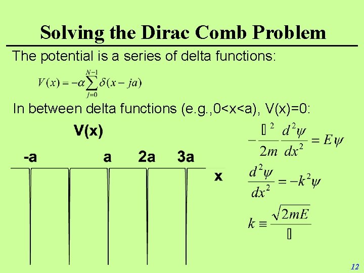 Solving the Dirac Comb Problem The potential is a series of delta functions: In