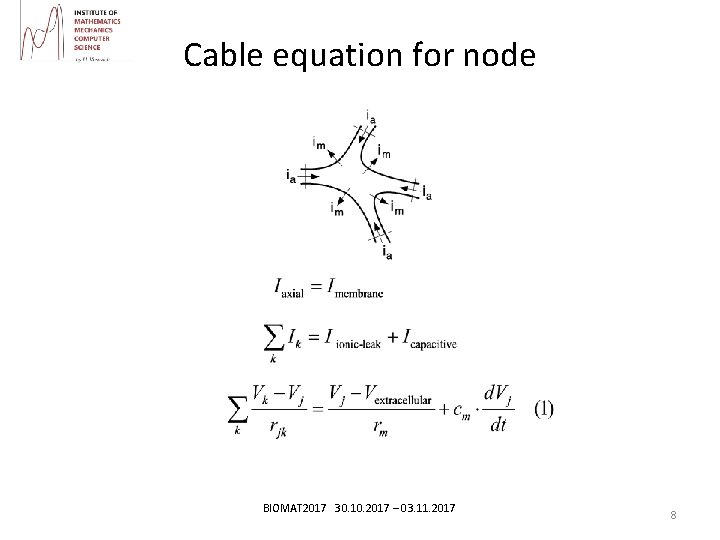 Cable equation for node BIOMAT 2017 30. 10. 2017 – 03. 11. 2017 8