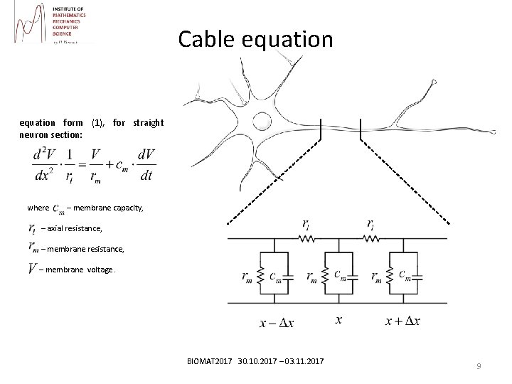 Cable equation form (1), for straight neuron section: where – membrane capacity, – axial