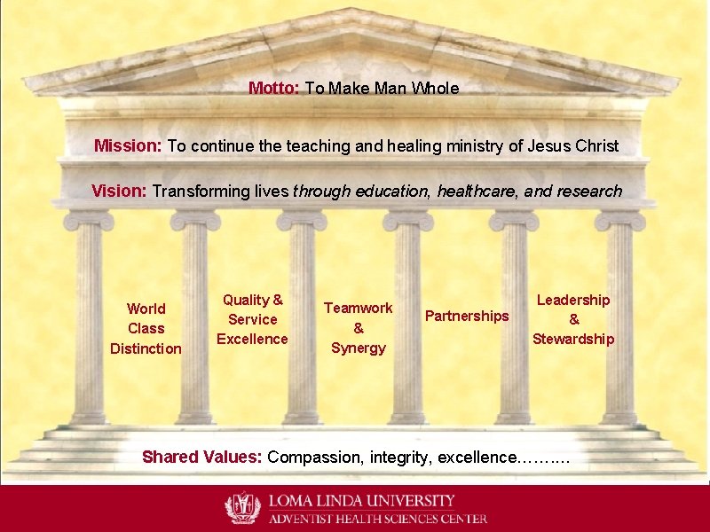 Motto: To Make Man Whole Mission: To continue the teaching and healing ministry of