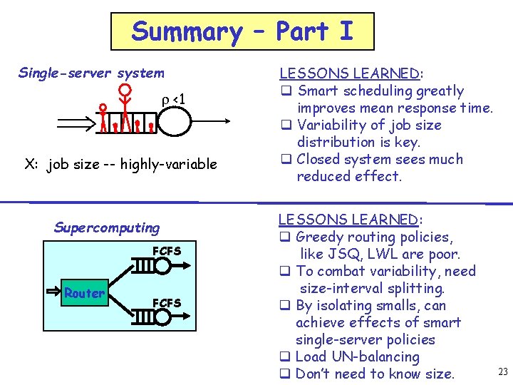 Summary – Part I Single-server system r <1 X: job size -- highly-variable Supercomputing