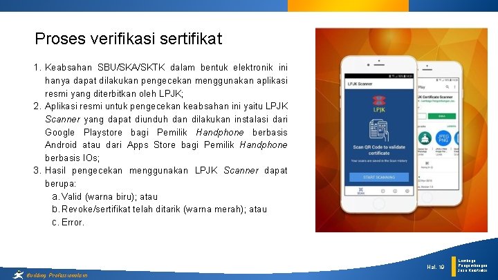 Proses verifikasi sertifikat 1. Keabsahan SBU/SKA/SKTK dalam bentuk elektronik ini hanya dapat dilakukan pengecekan