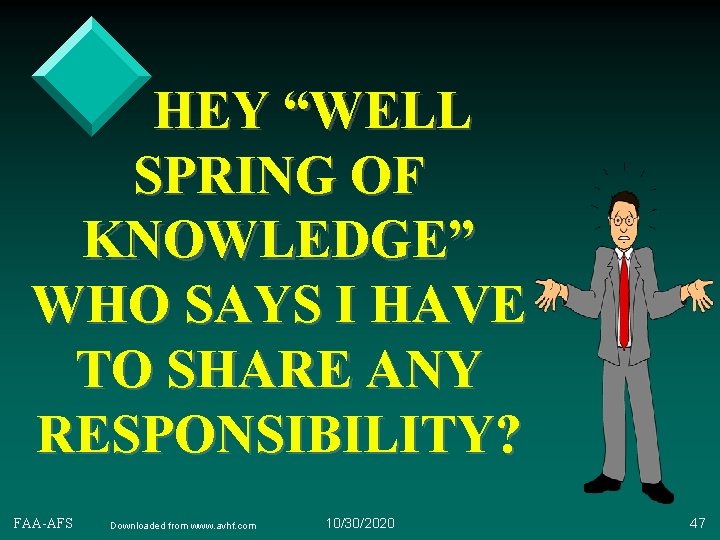 HEY “WELL SPRING OF KNOWLEDGE” WHO SAYS I HAVE TO SHARE ANY RESPONSIBILITY? FAA-AFS