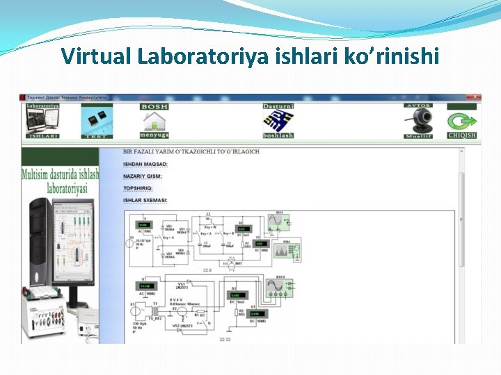 Virtual Laboratoriya ishlari ko’rinishi 