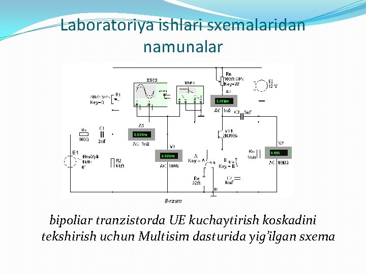 Laboratoriya ishlari sxemalaridan namunalar Е 1 8 -rasm bipoliar tranzistorda UE kuchaytirish koskadini tekshirish