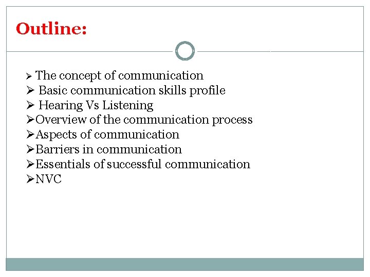 Outline: Ø The concept of communication Ø Basic communication skills profile Ø Hearing Vs