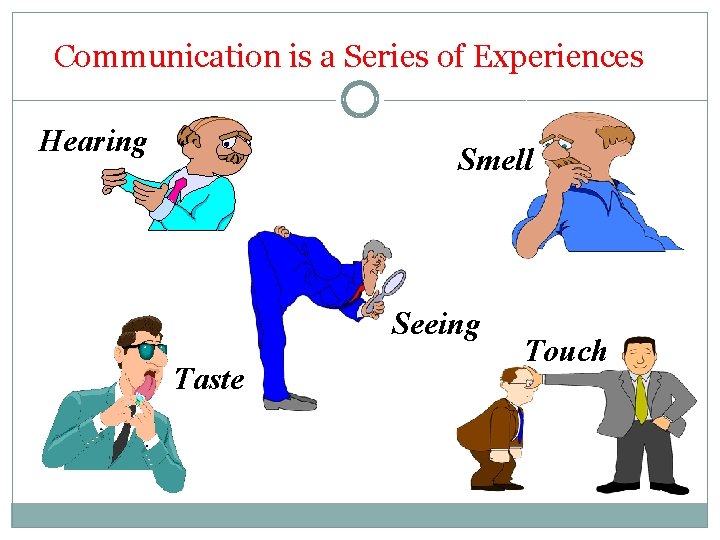 Communication is a Series of Experiences Hearing Smell Seeing Taste Touch 