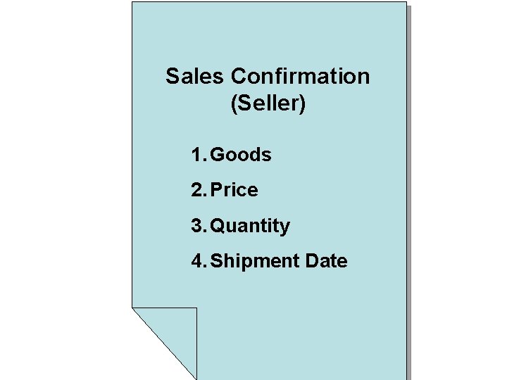 Sales Confirmation (Seller) 1. Goods 2. Price 3. Quantity 4. Shipment Date 