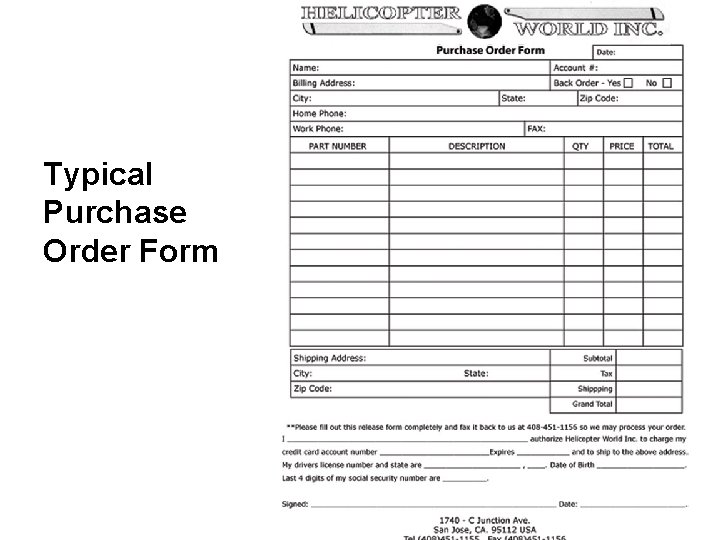 Typical Purchase Order Form 