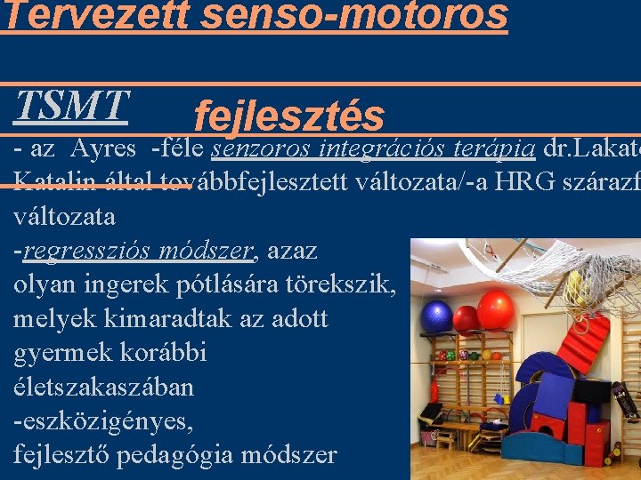 Tervezett senso-motoros TSMT fejlesztés - az Ayres -féle senzoros integrációs terápia dr. Lakato Katalin