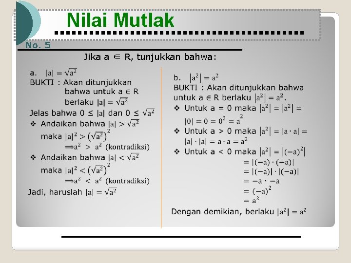 Nilai Mutlak No. 5 Jika a ∈ R, tunjukkan bahwa: 