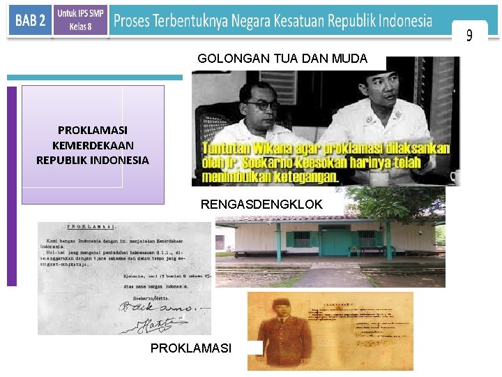 GOLONGAN TUA DAN MUDA PROKLAMASI KEMERDEKAAN REPUBLIK INDONESIA RENGASDENGKLOK PROKLAMASI 