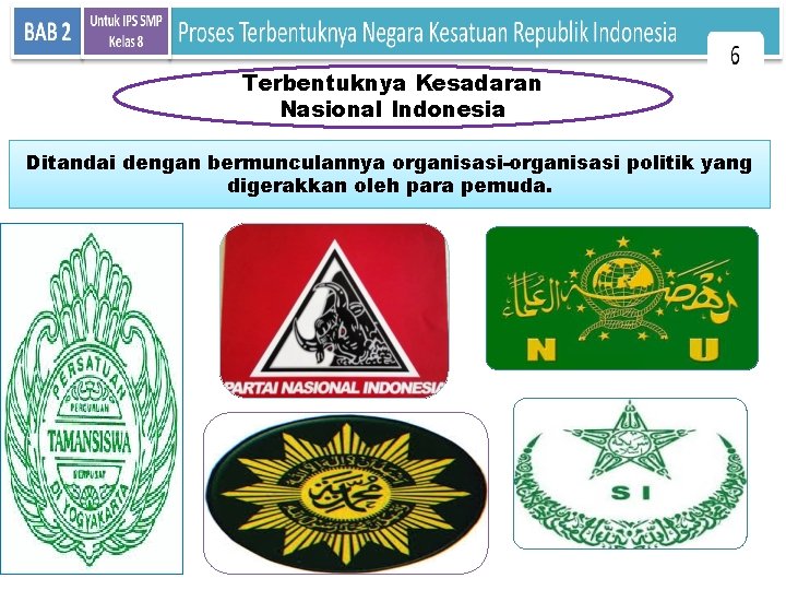 Terbentuknya Kesadaran Nasional Indonesia Ditandai dengan bermunculannya organisasi-organisasi politik yang digerakkan oleh para pemuda.