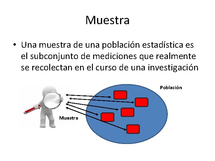 Muestra • Una muestra de una población estadística es el subconjunto de mediciones que