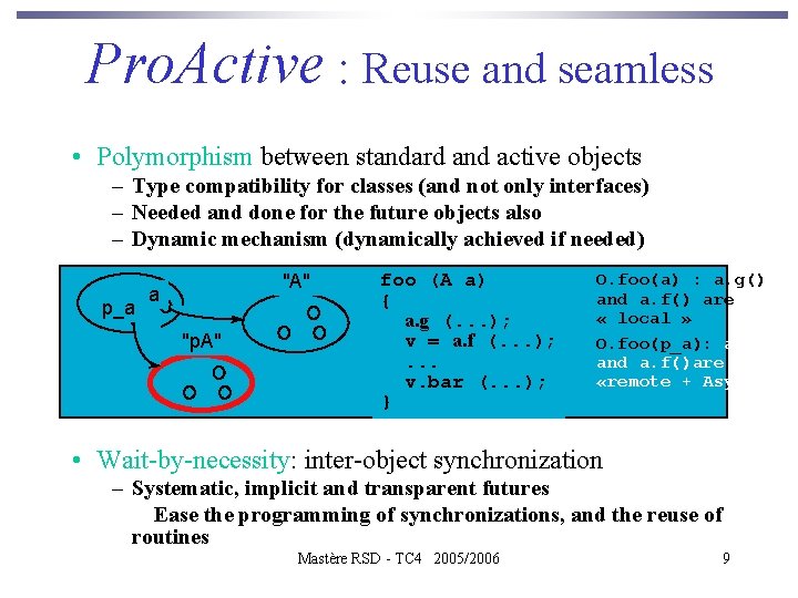 Pro. Active : Reuse and seamless • Polymorphism between standard and active objects –