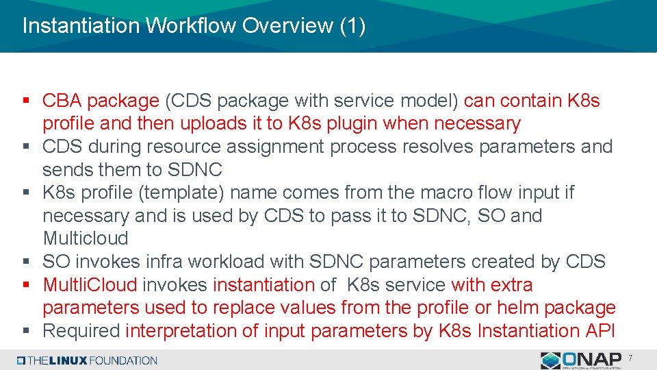 Instantiation Workflow Overview (1) § CBA package (CDS package with service model) can contain