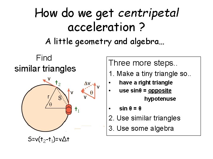 How do we get centripetal acceleration ? A little geometry and algebra… Find similar