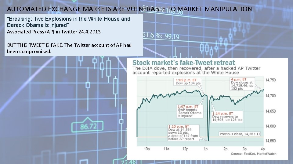 AUTOMATED EXCHANGE MARKETS ARE VULNERABLE TO MARKET MANIPULATION “Breaking: Two Explosions in the White