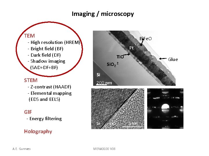 Imaging / microscopy TEM Bi. Fe. O - High resolution (HREM) - Bright field