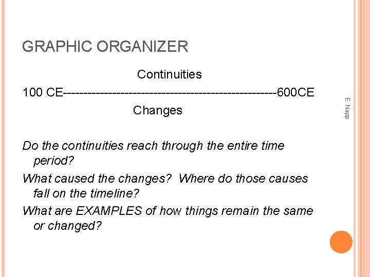 GRAPHIC ORGANIZER Do the continuities reach through the entire time period? What caused the