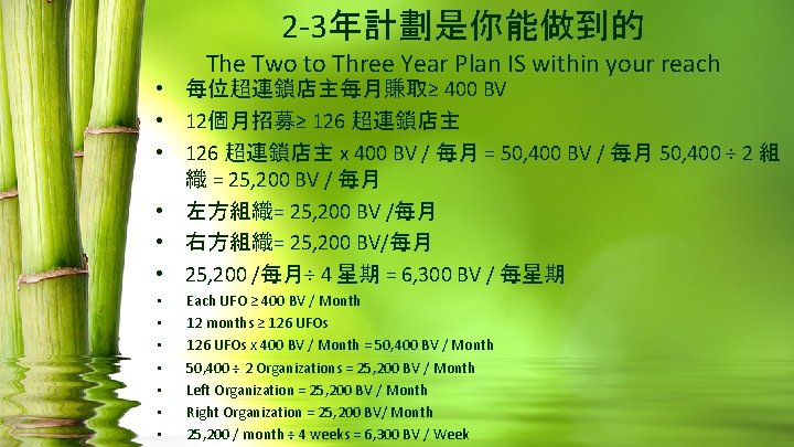2 -3年計劃是你能做到的 The Two to Three Year Plan IS within your reach • 每位超連鎖店主每月賺取≥
