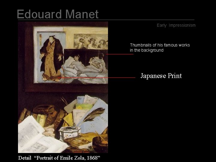 Edouard Manet Early Impressionism Thumbnails of his famous works in the background Japanese Print