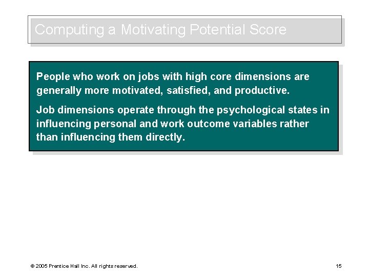 Computing a Motivating Potential Score People who work on jobs with high core dimensions