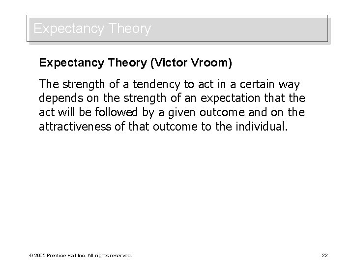 Expectancy Theory (Victor Vroom) The strength of a tendency to act in a certain
