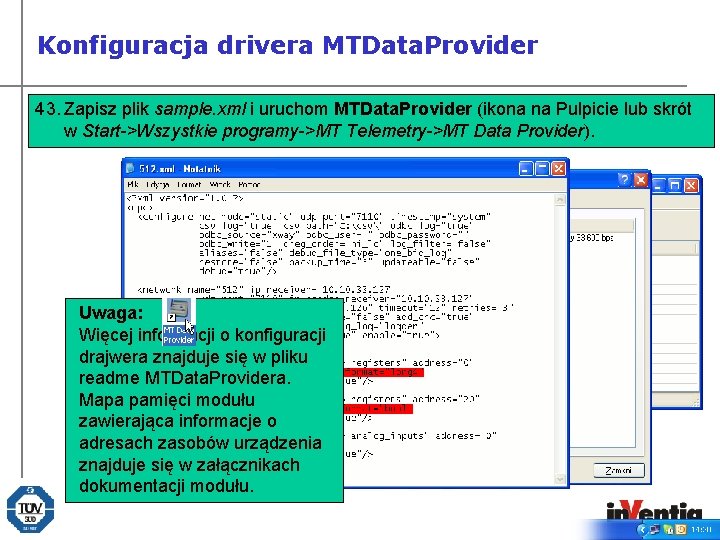 Konfiguracja drivera MTData. Provider 42. W polach format znacznika modbus wskaż sposób prezentacji danych.