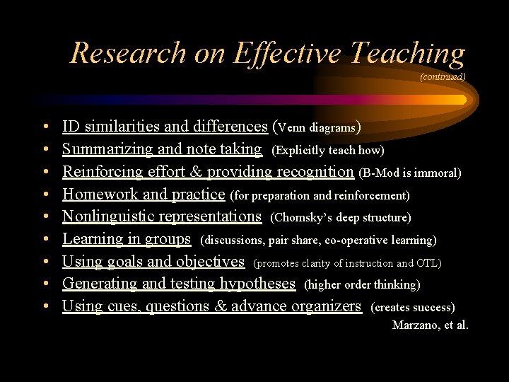 Research on Effective Teaching (continued) • • • ID similarities and differences (Venn diagrams)