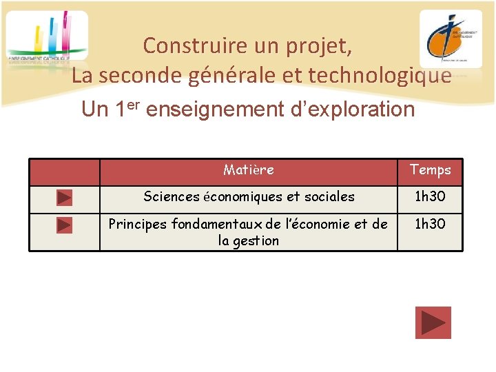 Construire un projet, La seconde générale et technologique Un 1 er enseignement d’exploration Matière