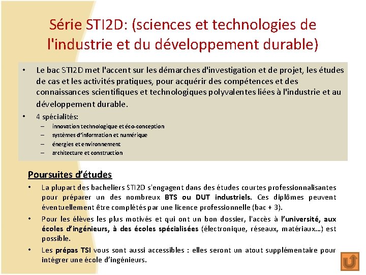 Série STI 2 D: (sciences et technologies de l'industrie et du développement durable) •