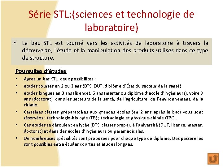 Série STL: (sciences et technologie de laboratoire) • Le bac STL est tourné vers