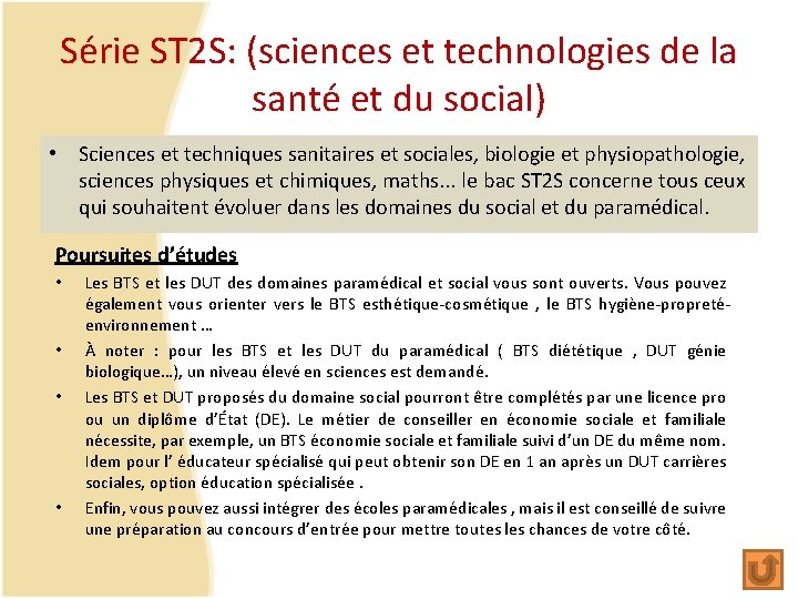 Série ST 2 S: (sciences et technologies de la santé et du social) •