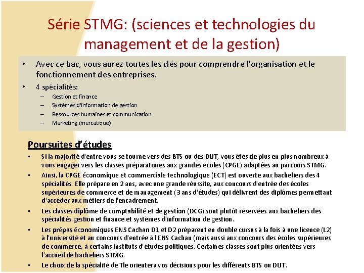 Série STMG: (sciences et technologies du management et de la gestion) • Avec ce