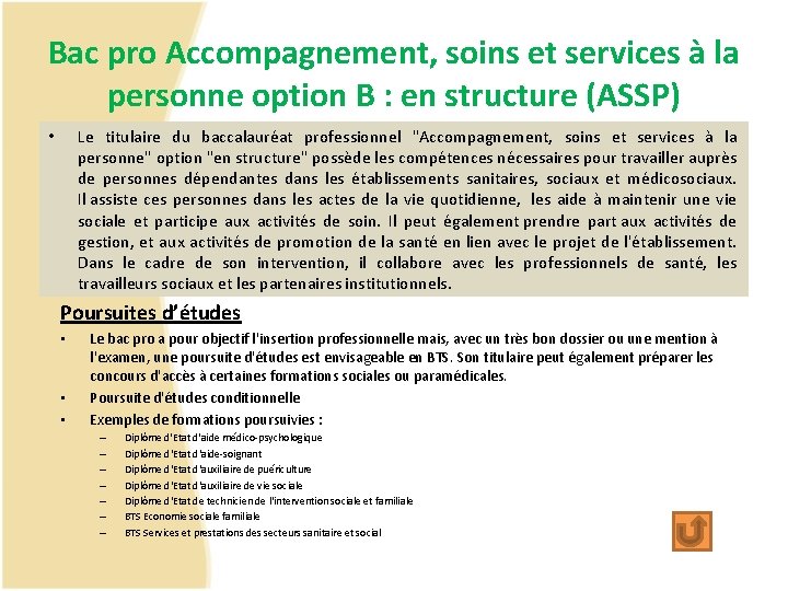 Bac pro Accompagnement, soins et services à la personne option B : en structure